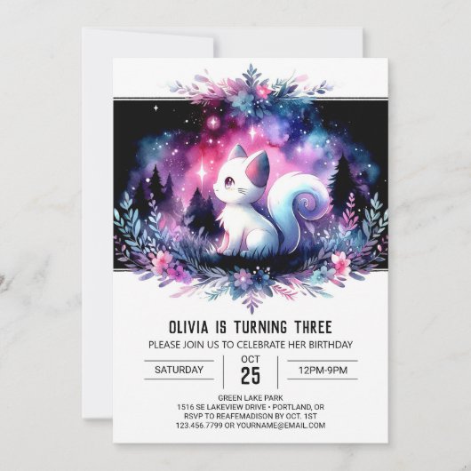 Invitation Whimsical Children Chat Anniversaire (Devant)