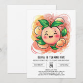 Invitation Whimsical Children's Peach Birthday (Devant / Derrière)