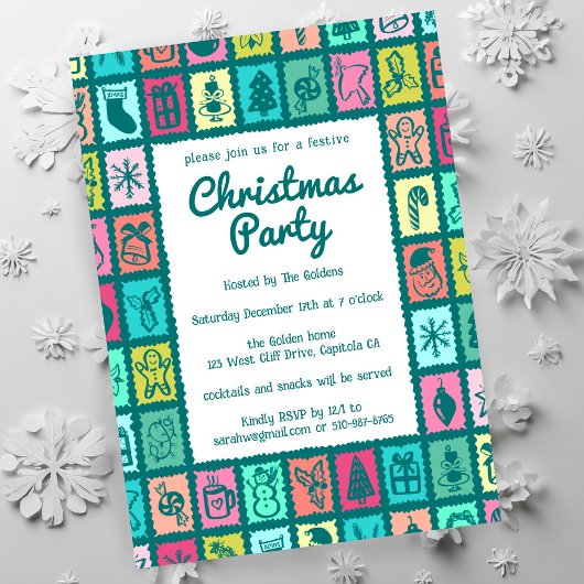 Invitation Whimsical Christmas Grid Cute Custom HOLIDAY PARTY