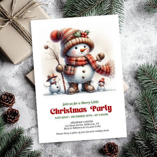 Invitation Whimsical Christmas snowman invite kids fun DL