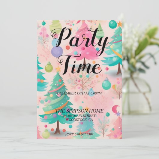 Invitation Whimsical Christmas Tree Party (Debout devant)