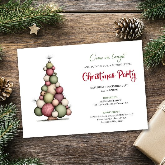 Invitation Whimsical Christmas Tree Red Green Holiday Invite