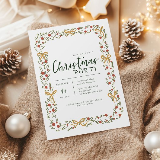 Invitation Whimsical Christmas Wreath & Bow Party