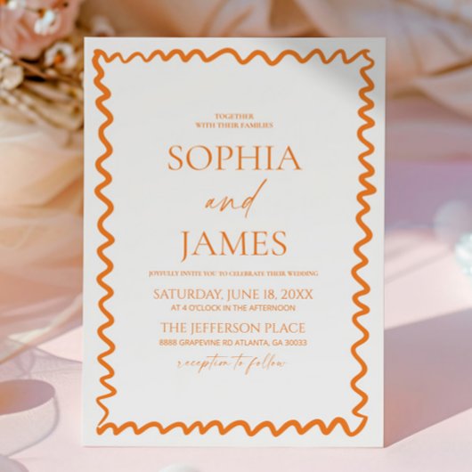 Invitation Whimsical Citrus Orange Wavy Border Wedding