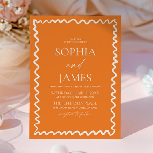 Invitation Whimsical Citrus Orange Wavy Border Wedding