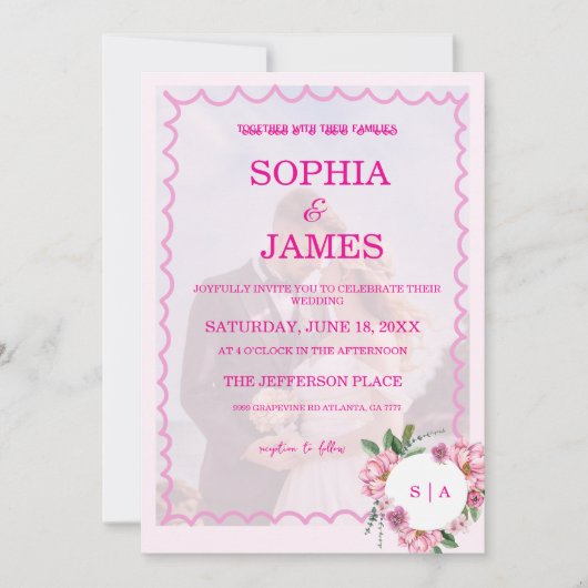 Invitation Whimsical Citrus pink & flower Wedding  Invitatio (Devant)