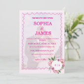 Invitation Whimsical Citrus pink & flower Wedding  Invitatio (Debout devant)