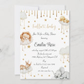 Invitation Whimsical Cloud Baby shower Or étoiles mignonne an (Devant)