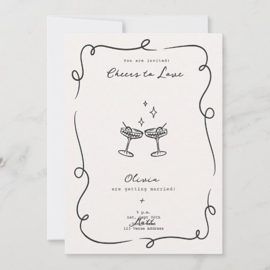 Invitation Whimsical Cocktail Minimalist Wedding  (Devant)