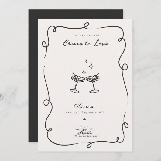 Invitation Whimsical Cocktail Minimalist Wedding  (Devant / Derrière)