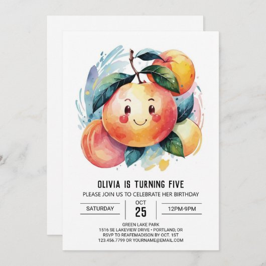 Invitation Whimsical Colorful Peach Anniversaire (Devant / Derrière)