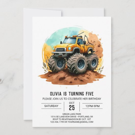 Invitation Whimsical Colorical Monster Truck Anniversaire (Devant)