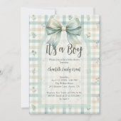 Invitation Whimsical Coquette Blue Gingham Baby Shower TMF26 (Devant)