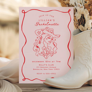 Invitation Whimsical Cowgirl Pink Red Bachelorette Party