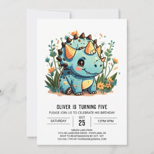 Invitation Whimsical Custom Dinosaur Boy Anniversaire (Devant)