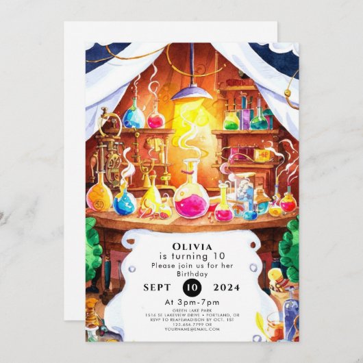Invitation Whimsical Custom Kids' Scientifique Anniversaire (Devant / Derrière)