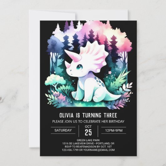 Invitation Whimsical Custom Triceratops Anniversaire (Devant)