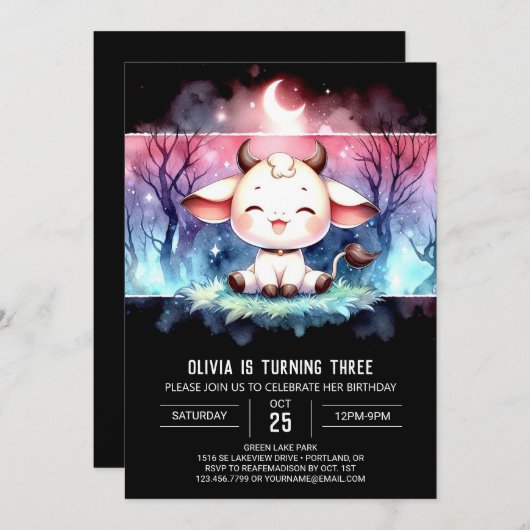 Invitation Whimsical Custom Vache Anniversaire (Devant / Derrière)