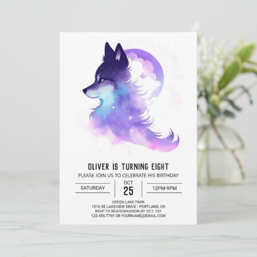 Invitation Whimsical Custom Woodland Wolf Anniversaire (Debout devant)