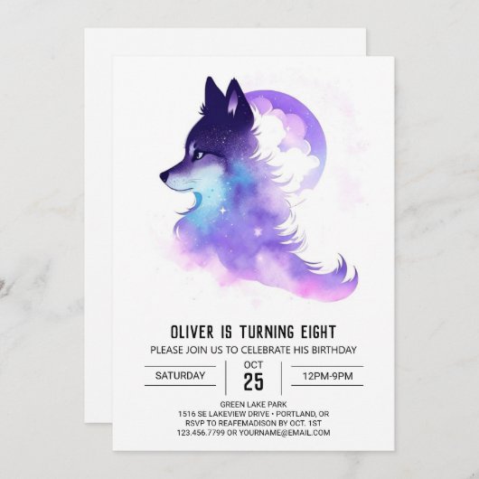 Invitation Whimsical Custom Woodland Wolf Anniversaire (Devant / Derrière)