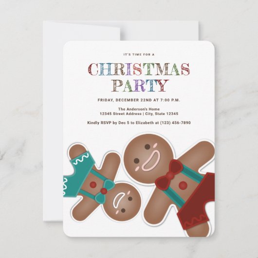 Invitation Whimsical Cute Gingerbread Cookies Noël Party (Devant)