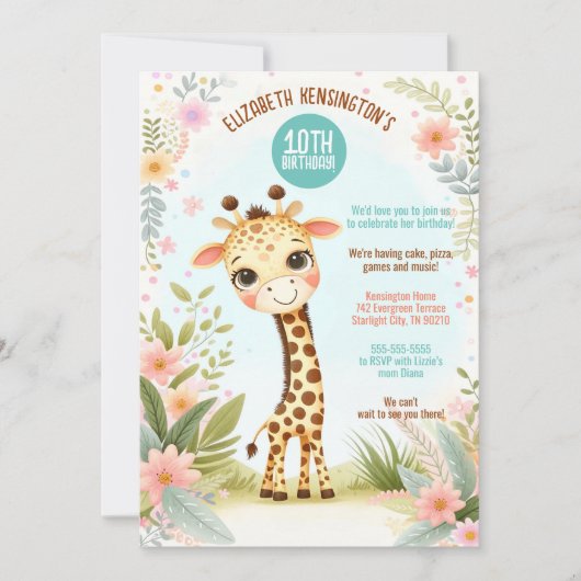 Invitation Whimsical Cute Giraffe fête d'anniversaire (Devant)