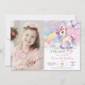 Invitation Whimsical Cute Rainbow Unicorn Magique Anniversair (Devant)