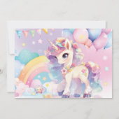 Invitation Whimsical Cute Rainbow Unicorn Magique Anniversair (Dos)