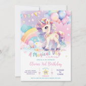 Invitation Whimsical Cute Rainbow Unicorn Magique Anniversair (Devant)