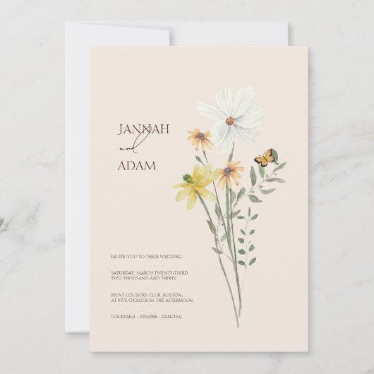Invitation Whimsical Daisy Jaune Fleur sauvage Mariage (Devant)
