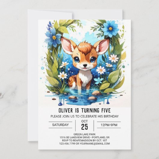 Invitation Whimsical Deer Adventure Boy Anniversaire (Devant)