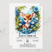 Invitation Whimsical Deer Adventure Boy Anniversaire (Devant / Derrière)