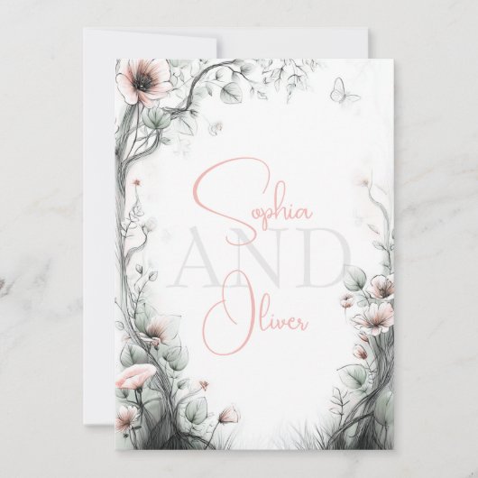 Invitation Whimsical Delicate Blush Floral Branch (Devant)
