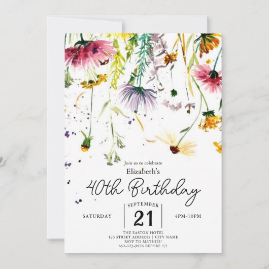 Invitation Whimsical Delicate Fleurs sauvages 40e anniversair (Devant)