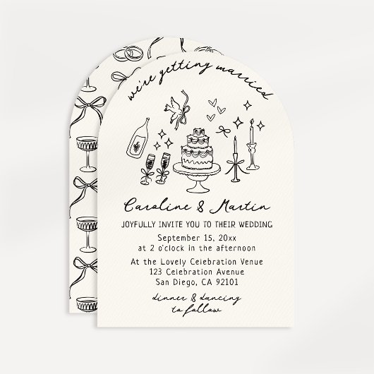 Invitation Whimsical, dessiné à la main mariage
