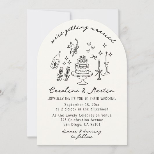 Invitation Whimsical, dessiné à la main mariage (Devant)