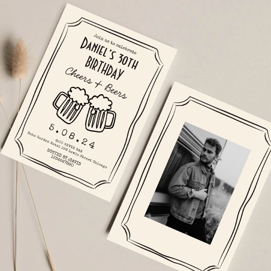 Invitation Whimsical dessiné Funky Cheers Bières 30 e anniver