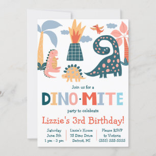 Invitation Whimsical Dino-Mite Dinosaur Theme Anniversaire