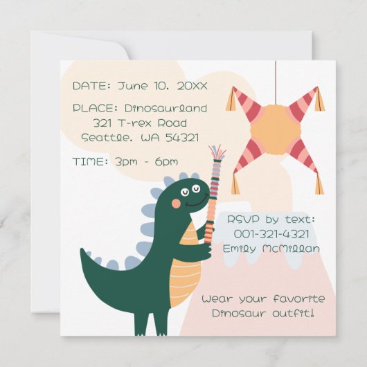 Invitation Whimsical Dinosaur anniversaire piñata age 2 neutr (Dos)