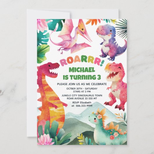 Invitation Whimsical Dinosaur Dig Fossil Dino Anniversaire de (Devant)