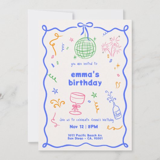 Invitation Whimsical Disco couleur d'anniversaire (Devant)