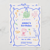 Invitation Whimsical Disco couleur d'anniversaire (Devant / Derrière)