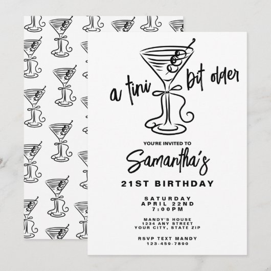 Invitation Whimsical Doodle A Tini Bit Older 21st Birthday (Devant / Derrière)