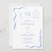 Invitation Whimsical Doodle Blue Graduation Party (Devant)