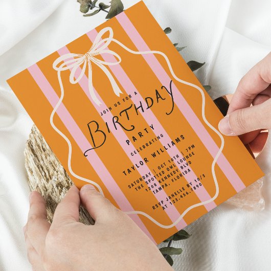 Invitation Whimsical Doodle Bow Stripes Simple Minimal