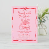 Invitation Whimsical Doodle Brunch with the Bride Red Pink  (Debout devant)