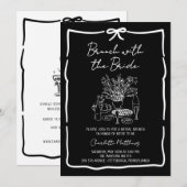 Invitation Whimsical Doodle Brunch with the Bride Red Pink I (Devant / Derrière)