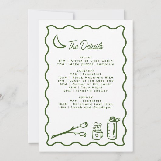 Invitation Whimsical Doodle Camp Bachelorette Week-end (Dos)