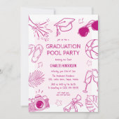 Invitation Whimsical Doodle Graduation Pool Party (Devant)