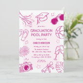 Invitation Whimsical Doodle Graduation Pool Party (Debout devant)